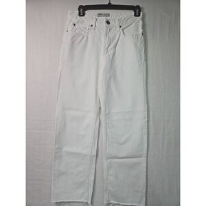 Zara Jeans‎ Women's Size 2 Solid White Cropped Straight Leg Denim Raw Hem